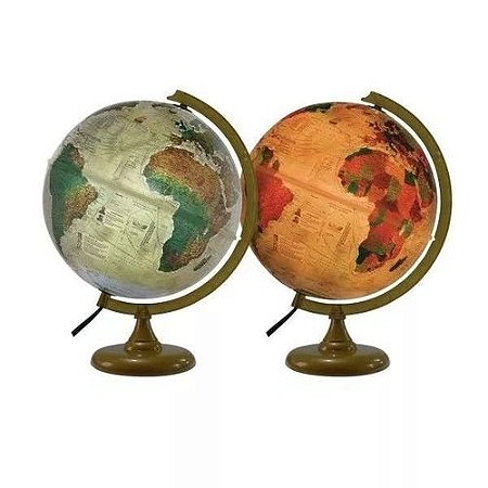GLOBO TERRESTRE 30CM HISTÓRICO FPH LED BRANCO OURO VELHO