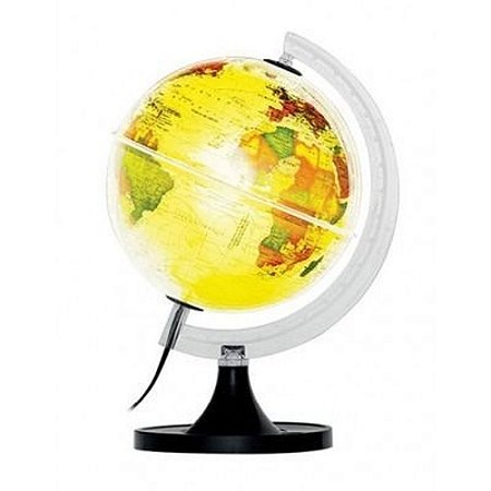 GLOBO TERRESTRE 21CM AQUARELA AMARELO LED BRANCO BASE PRETA