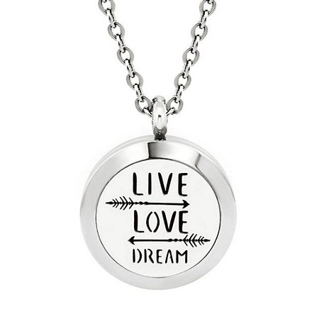 Colar Difusor Aromático Live Love Dream - Aço Inox 25mm