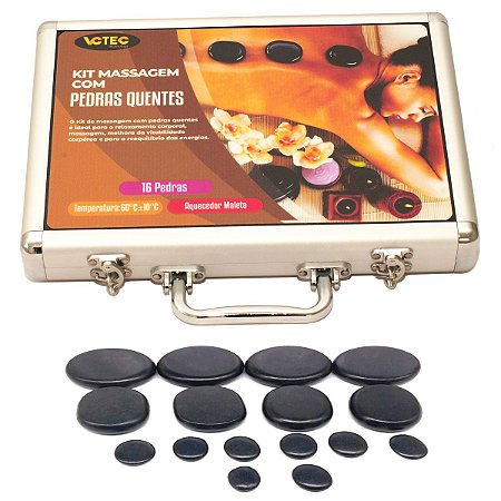 KIT PEDRAS QUENTES SPA THERAPY MASSAGE COM MALETA AQUECEDORA - 16 PEDRAS