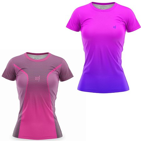 Kit 2 Camisetas Fitness Feminina - Joy e Rosa Azul