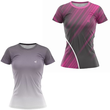 Kit 2 Camisetas Fitness Feminina - SKY e Preto Cinza
