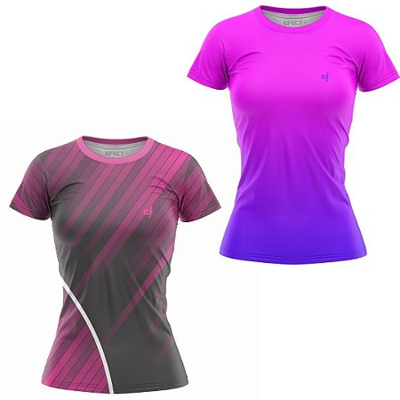 Kit 2 Camisetas Fitness Feminina - Rosa Azul e SKY - EFECT