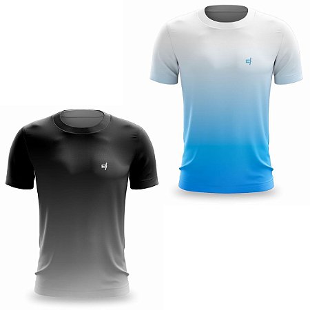 Kit 2 Camisetas Fitness Masculina - Black e Azul Branco