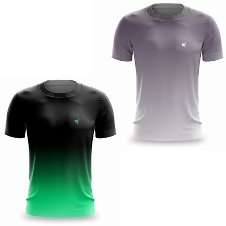 Kit 2 Camisetas Fitness Masculina - Preto Verde e Preto Cinza
