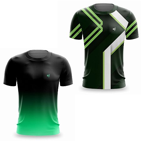 Kit 2 Camisetas Fitness Masculina - Preto Verde e Fagreen
