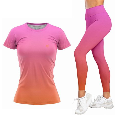 Kit Calça Legging com Camiseta Feminina Degrade Laranja Rosa - EFECT