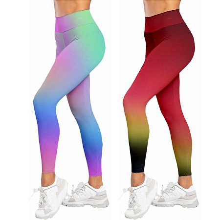 Kit 2 Calças Legging Degrade - Tie Dye e Vermelho Amarelo