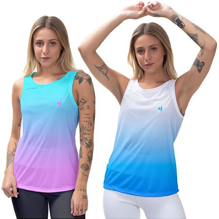 Kit 2 Regatas Fitness Feminina - Azul Lilás e Azul Branco