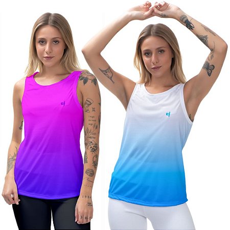 Kit 2 Regatas Fitness Feminina - Rosa Azul e Azul Branco