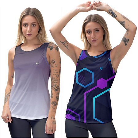 Kit 2 Regatas Fitness Feminina - Preto Cinza e Conect