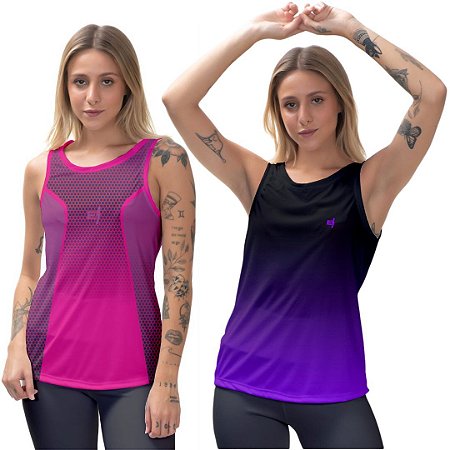 Kit 2 Regatas Fitness Feminina - Joy e Preto Roxo
