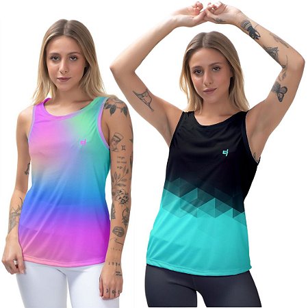Kit 2 Regatas Fitness Feminina - Tie Dye e FIT