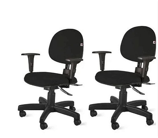 kit 2 cadeiras de escritorio executiva ergonômica NR17 com braços tecido preto