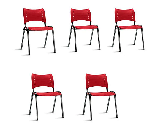 Kit 5 Cadeiras Plásticas Iso Frisokar - cor Vermelho e Estrutura Preta