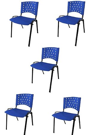 Kit 05 Cadeira Lótus  Empilhável Plástica cor Azul