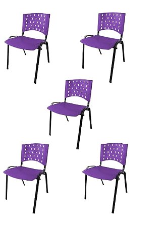 Kit 05 Cadeira Lótus  Empilhável Plástica cor Roxa