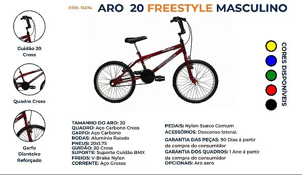 BICICLETA ARO 20 CROSS FREESTYLE - Meireles Bike