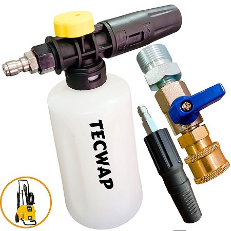 Kit Snow Foam + Registro + Bico Curto com Engate Rápido Para Wap 4100 Profissional