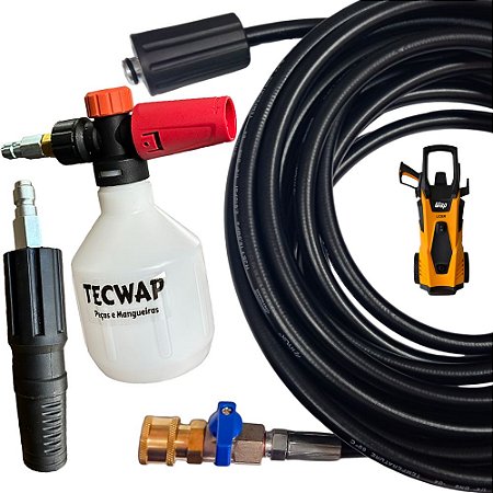 Bico Registro com 15 Metros de Mangueira Snow foam + Engate Rápido Wap Líder 2200
