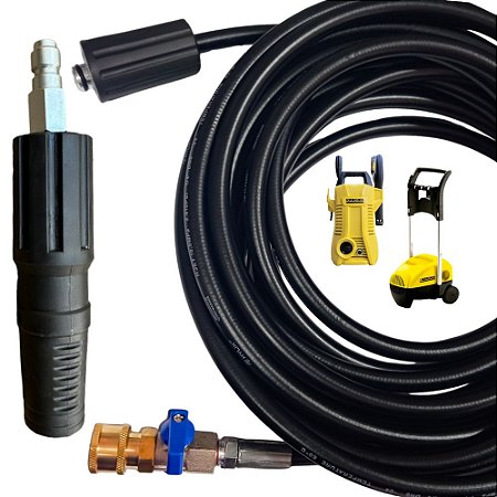 12 Metros de Mangueira + Registro c/ Engate Rápido + Bico Curto para Lavadoras de Alta Pressão Karcher