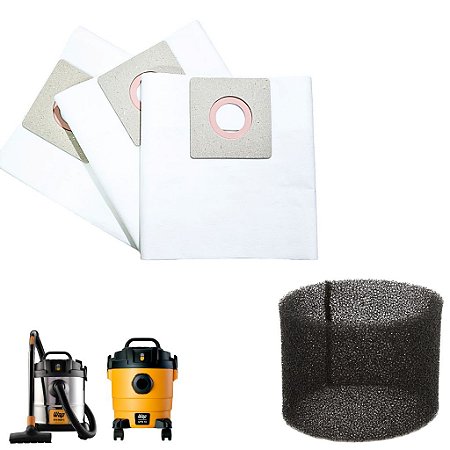 kit 3 Sacos + 1 Espuma Para Aspirador Wap Gtw 10 e Gtw 12