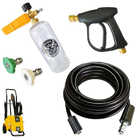 15 Metros Mangueira Trama de Nylon + Snow Foam Com Gatilho + 2 Bicos Para Lavadoras Wap 4100
