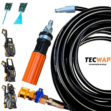 20 Metros Mangueira Com Registro Engate Rápido e Bico Curto P/ Lavadoras Wap WL 1820, 2600, 2610, 2660