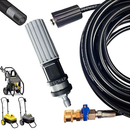 20 Metros Mangueira Trama De Aço Com Registro e Bico Curto Para Karcher HD 585, HD 7/15