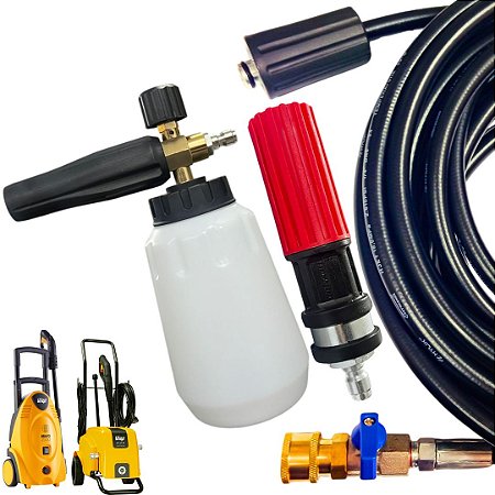 15 Metros Mangueira Com Registro Engate Rápido + Bico Variador + Snow Foam Profissional Para Lavadoras Wap Bravo, 4100, Premium