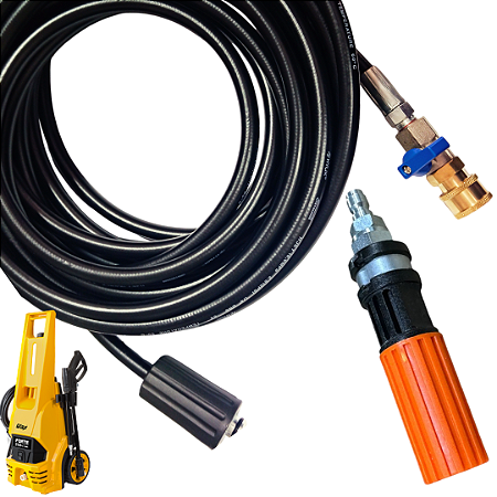 5 Metros Mangueira Trama De Nylon Com Registro e Bico Variador de Engate Rápido Para Lavadoras Wap Forte