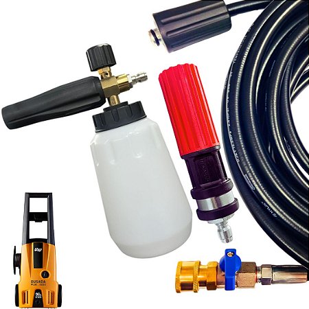 10 Metros Mangueira Com Registro Engate Rápido + Bico Variador E Snow Foam Para Lavadoras De Alta Pressão Wap Ousada