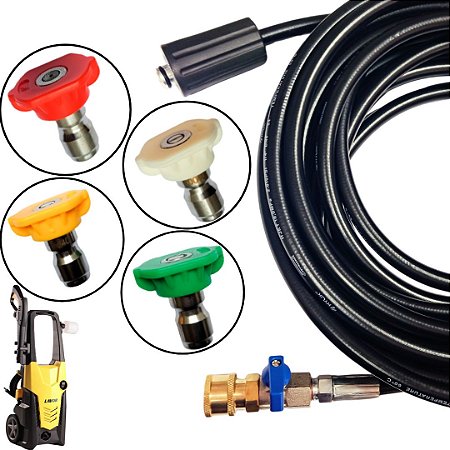 Mangueira Trama de Nylon 6 Metros Com Registro + Bicos Coloridos Para Lavadoras LAVOR