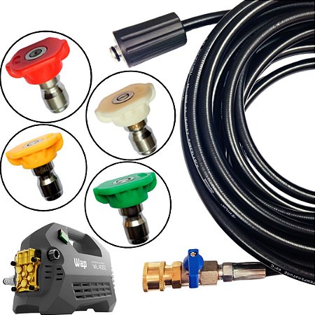 15 METROS Mangueira Trama de Nylon Com Registro Engate Rápido + 4 Bicos Coloridos P/ Lavadoras Wap WL 4000