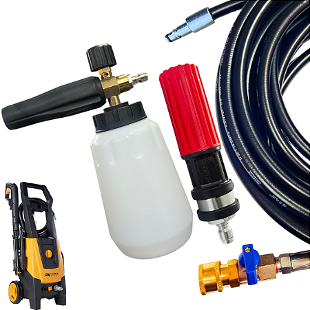 10 METROS MANGUEIRA TRAMA DE NYLON COM REGISTRO + BICO VARIADOR + SNOW FOAM PARA LAVADORAS WAP COMBATE TURBO