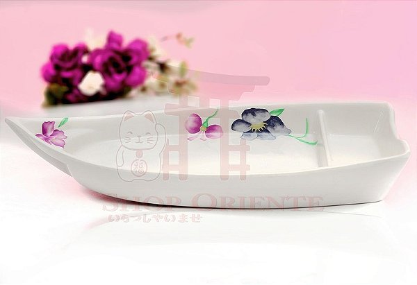 Barco Pequeno para Sushi e Sashimi 26 cm - Branco Florido