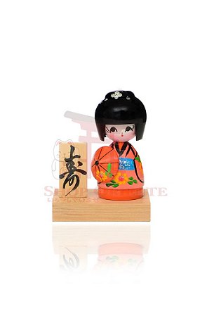 Mini Kokeshi com Base - Kassa Salmão e Laranja