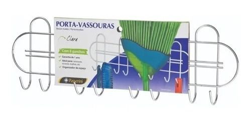 Porta Vassouras Rodos Toalhas Em Aço Cromado Parede 8 Gancho