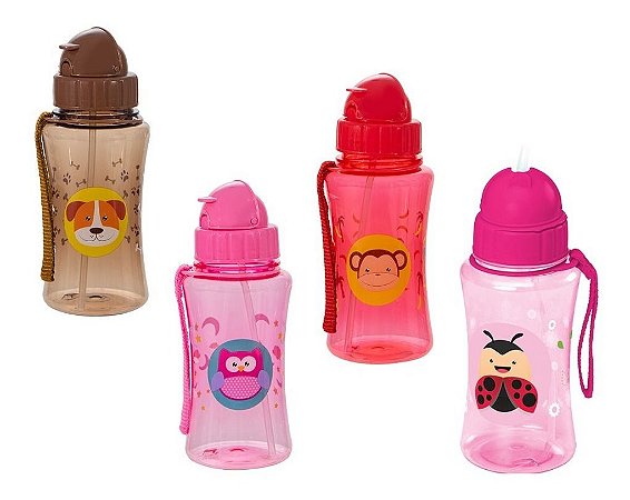 Garrafinha De Agua Infantil Com Canudo De Silicone Livre Bpa