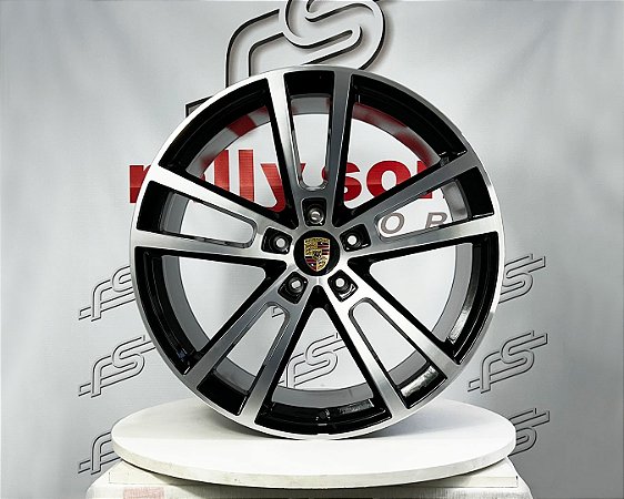 Jogo de Roda Porsche Cayenne Preto Diamantado 5x130 - 22x10 e 22x11,5 Offset 48 e 61 (Nv)