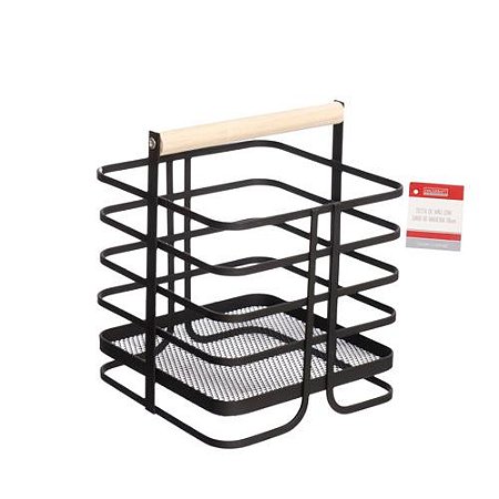 Cesto porta utensílio metal e madeira preto
