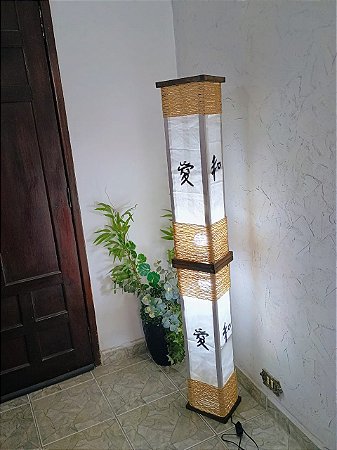 abajur de chão piso com ideograma rustico sala quarto 1,50 m altura