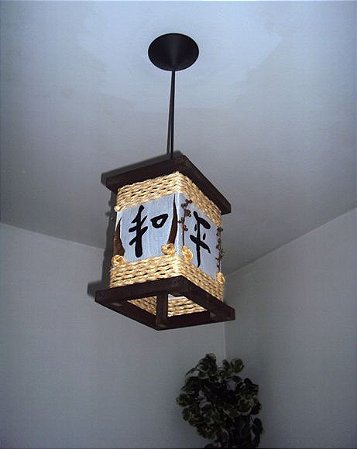 Lustre de teto rústico de corda japonês ideograma