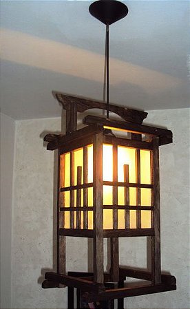 Lustre oriental  luminária estilo japonês rustico artesanal sala quarto restaurante hotel pousada
