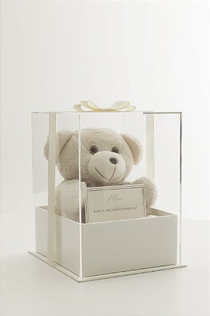 Caixa em acrílico com urso e mensagem personalizada