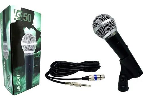 Microfone De Mão Fio 5 Mts Leson Ls50 Dinamico Metal Ls-50