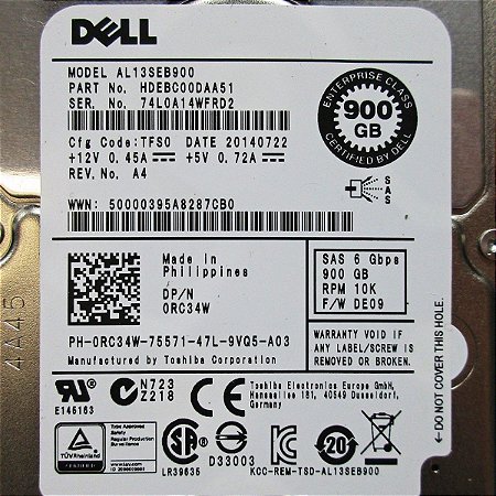 Hd Sas Dell 2.5 900gb 10k Al13seb900 0rc34w