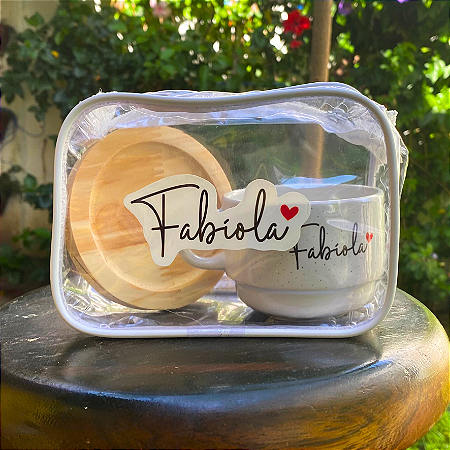 Kit Bolsinha Personalizada c/ Xícara Personalizada c/ Pires