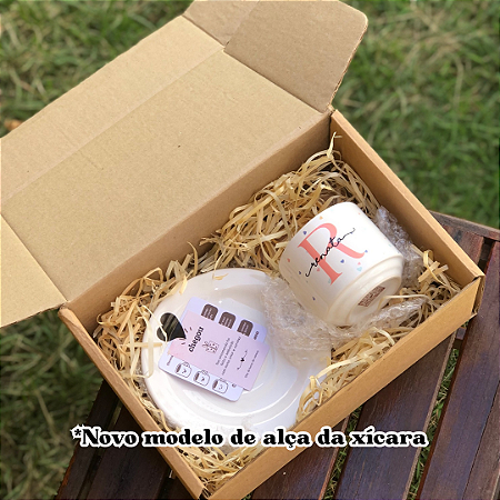 Kit Xicara Personalizada c/ Pires de Cerâmica na Caixinha.