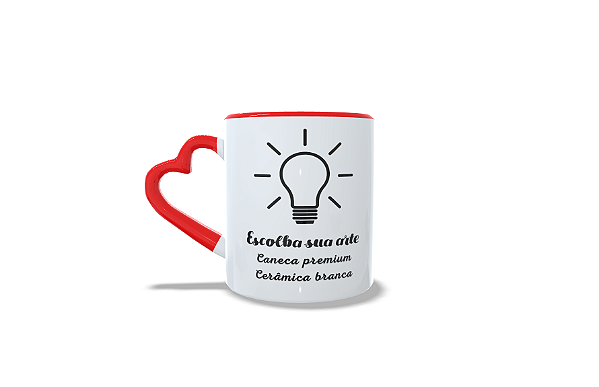 Caneca colorida com alça de coração c/ arte do catálogo